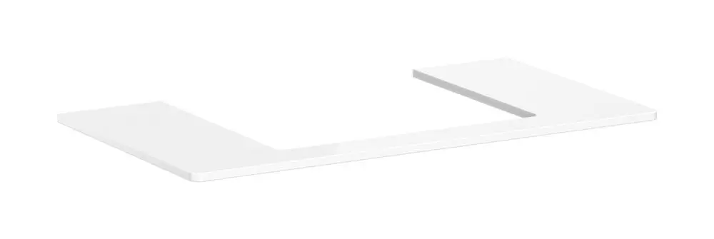 Weiße Konsole von Hansgrohe mit mittigem Ausschnitt, flache Oberfläche, geeignet für einen Aufsatzwaschtisch.
